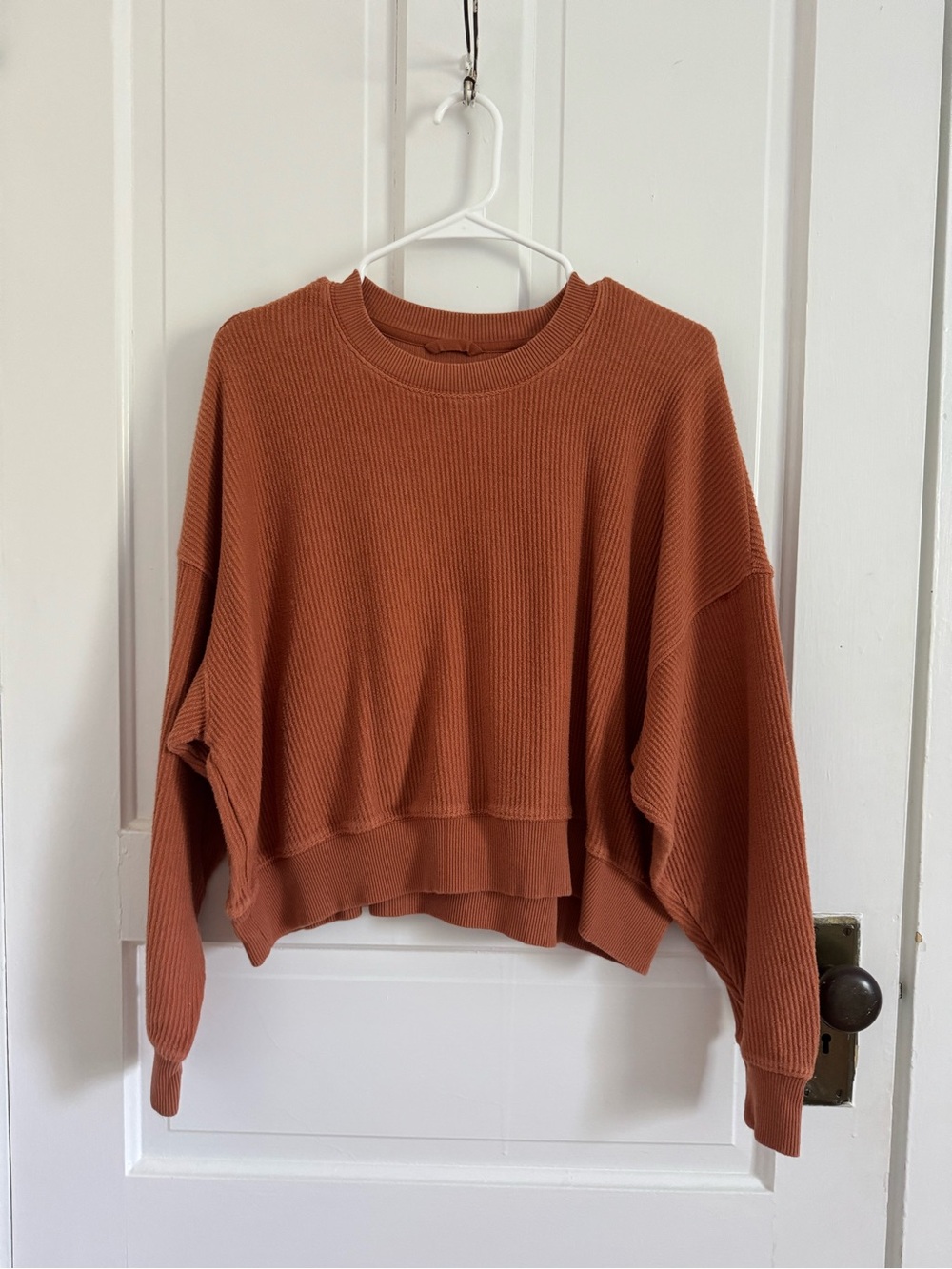 aerie Rust Waffle-Knit Cropped Crewneck Sweater